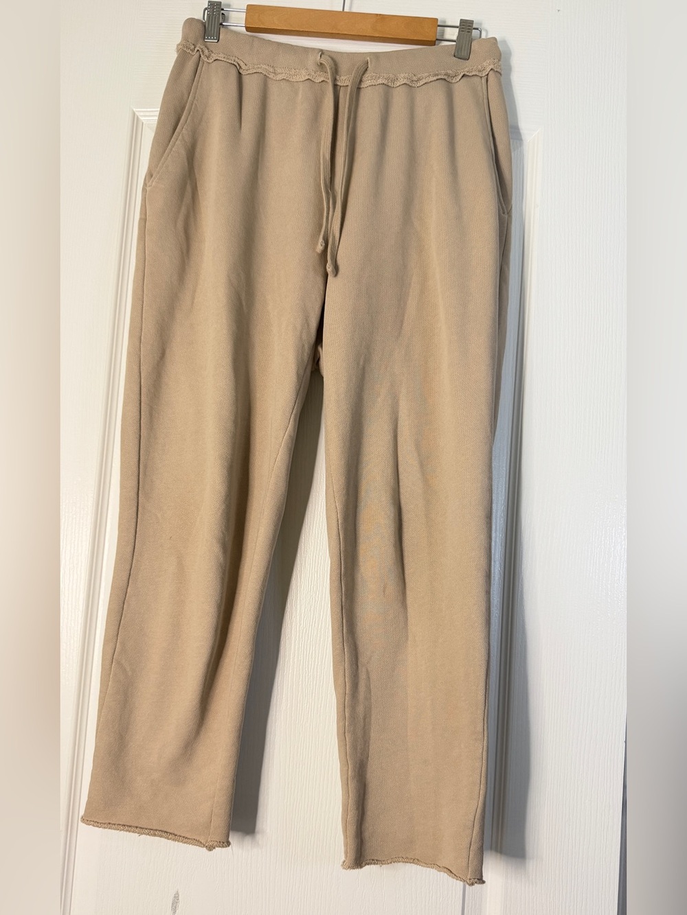Eileen Fisher PS Petite Small Organic Cotton Sweatpants Taupe Beige Raw Edge